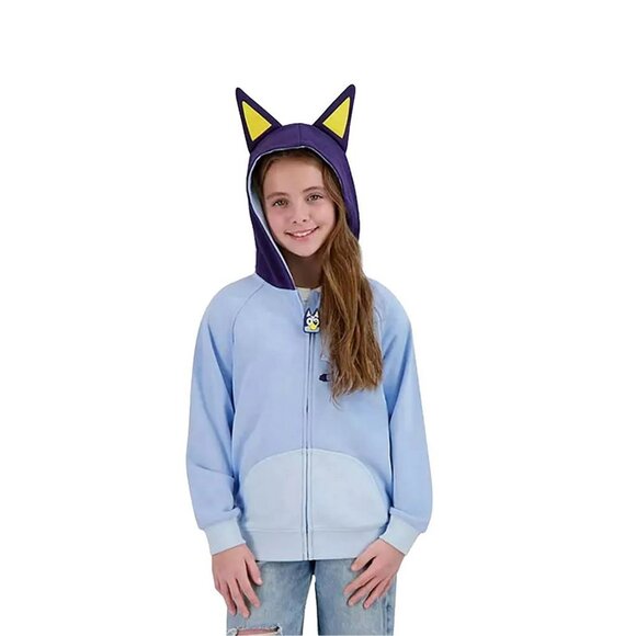 NWT Bluey LUDO BBC Studio Kids Zip Up Hoodie Ribbed Knit Hemline Cuffs Blue M(8) - Picture 8 of 8